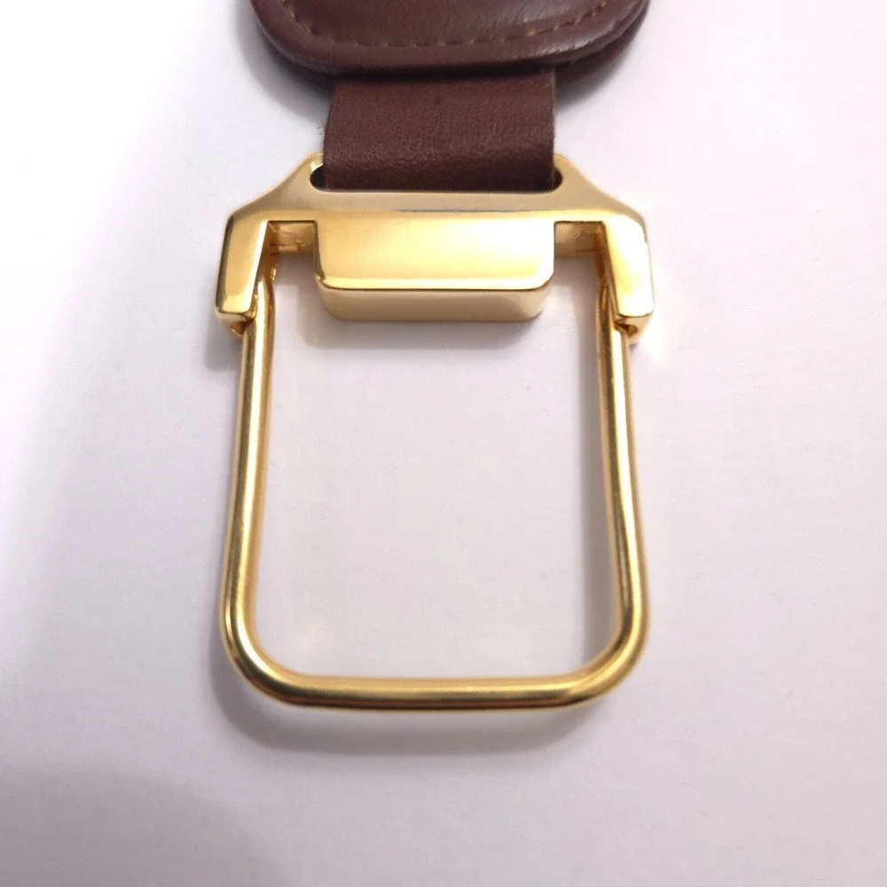 NICE Vintage Brown Leather‎ Gold Keychain Key Chain Ring Loop Holder Logo Tether